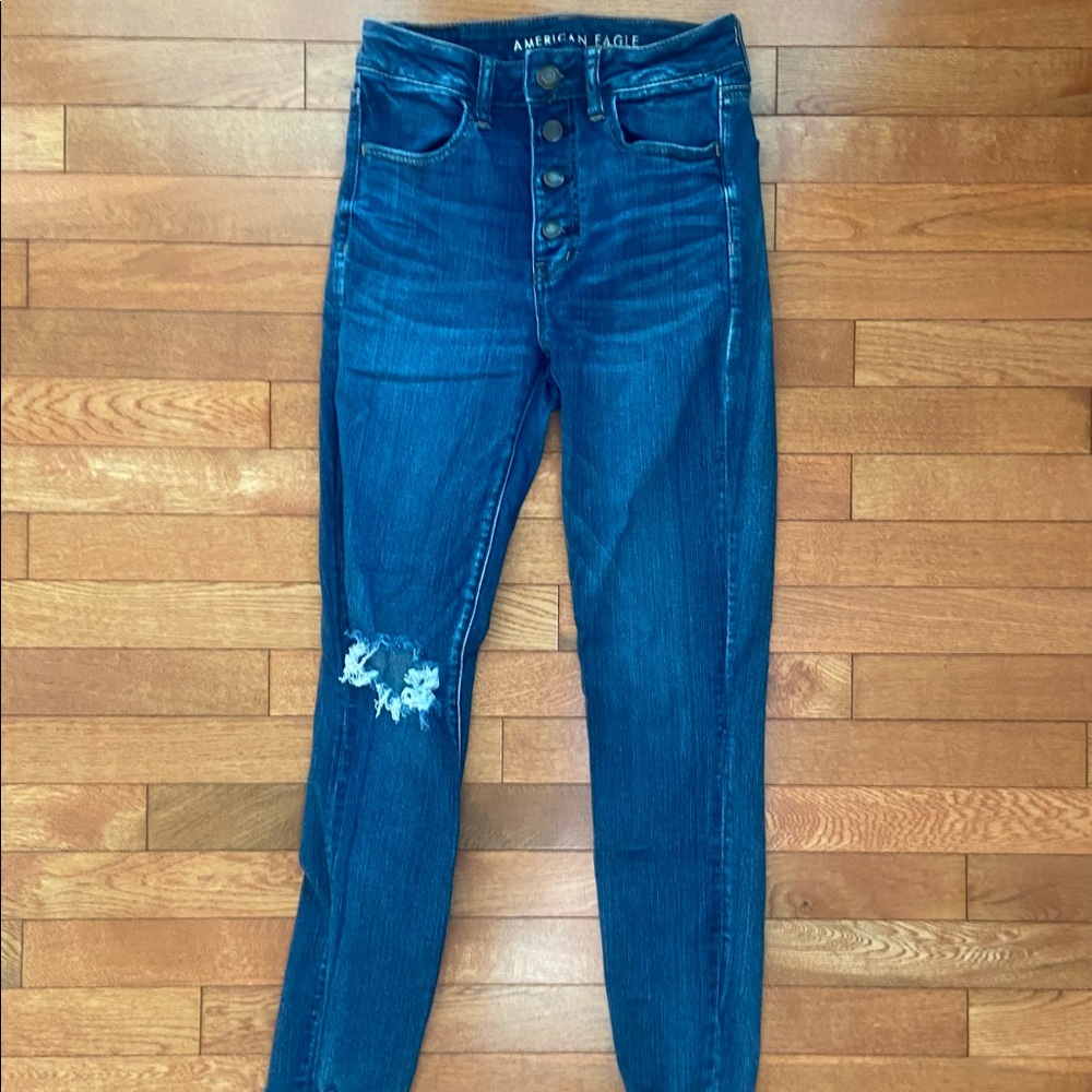 American Eagle High Rise Skinny Jegging Crop Distressed Buttonfly Jeans 6